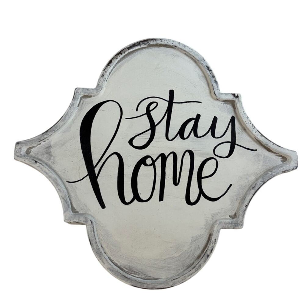 Quatrefoil Arabesque‎ Metal Wall Sign Stay Home White Farmhouse Moroccan Trellis